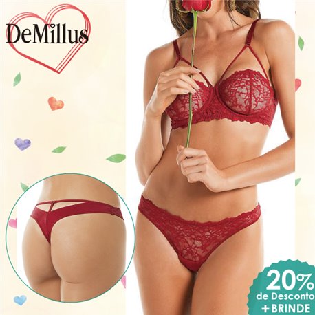 Dia dos Namorados Kit Lingerie DeMillus 64032+51032 Carmim