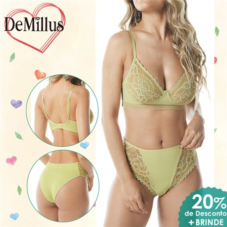 Dia dos Namorados Kit Lingerie DeMillus 61339+56339 Verde Oliva