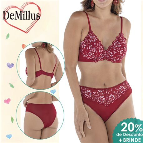 Dia dos Namorados Kit Lingerie DeMillus 64438+56438 Carmim