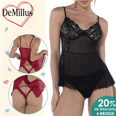 Dia dos Namorados Kit Lingerie DeMillus 30239+51239 Carmim