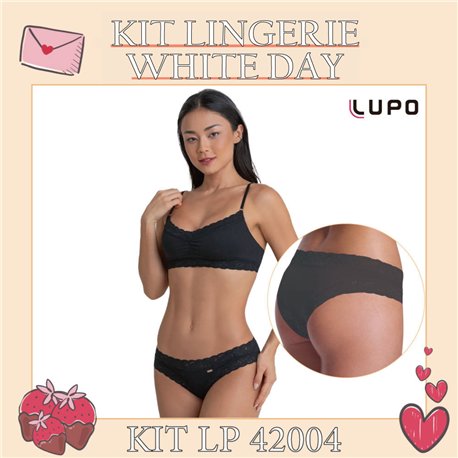 White Day Kit Lingerie Lupo 42004+43004 Preto