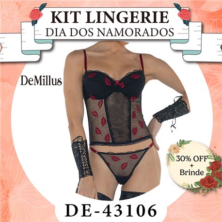 Dia dos Namorados Kit Lingerie DeMillus 43106+51106 Preto