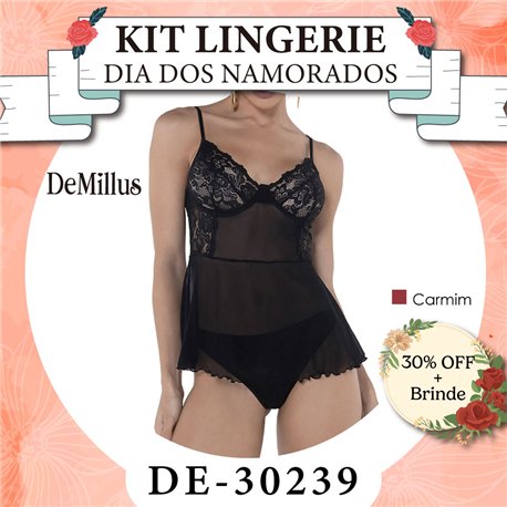 Dia dos Namorados Kit Lingerie DeMillus 30239+51239 Carmim