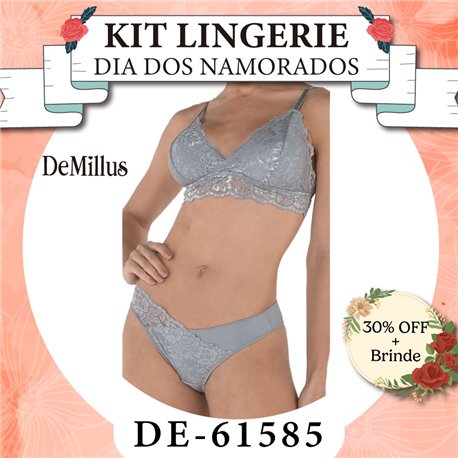 Dia dos Namorados Kit Lingerie DeMillus 61585+53355 Prata