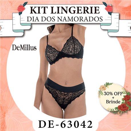 Dia dos Namorados Kit Lingerie DeMillus 63042+51042 Preto
