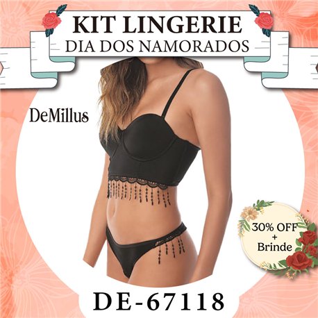 Dia dos Namorados Kit Lingerie DeMillus 67118+51118 Preto