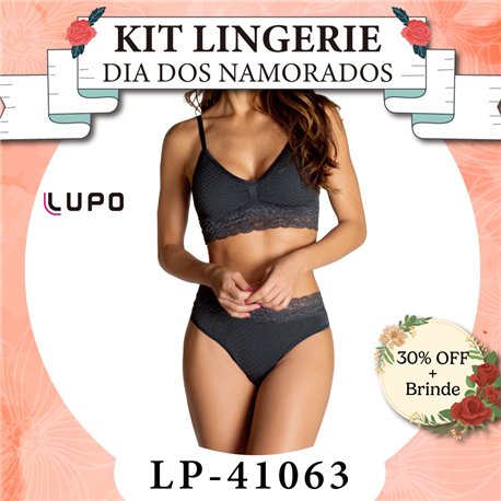 Dia dos Namorados Kit Lingerie Lupo 41063+40063 Preto