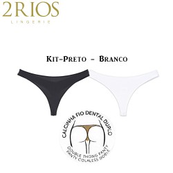 2RIOS 21650 Kit com 2 Calcinhas Fio Dental Branco-Preto*