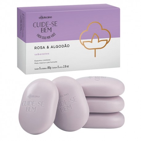 Cuide-se Bem Sabonete em Bara Rosa e Algodão 5x80g